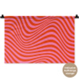 Golvend patroon - Rood - Roze - Lijnen Wandkleed katoen klein -t3d_DE