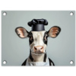 Koe - Zwart - Wit - Kok tuinposter los doek klein -3d