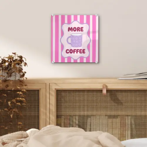 More coffee - Roze - Paars - Strepen - Mok plexiglas 5mm klein -sfeer4