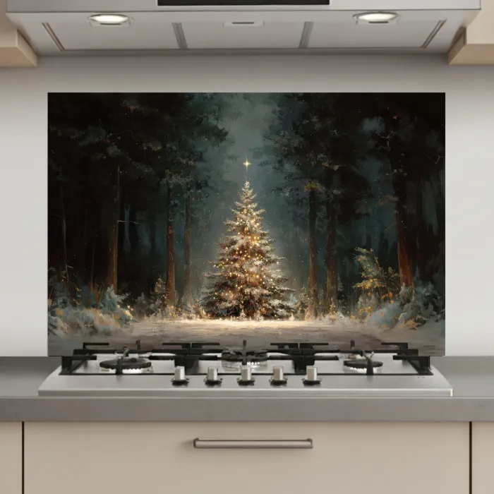 Kerstboom - Bos - Sneeuw - meerkleurig keuken achterwand spatscherm klein -3d_website