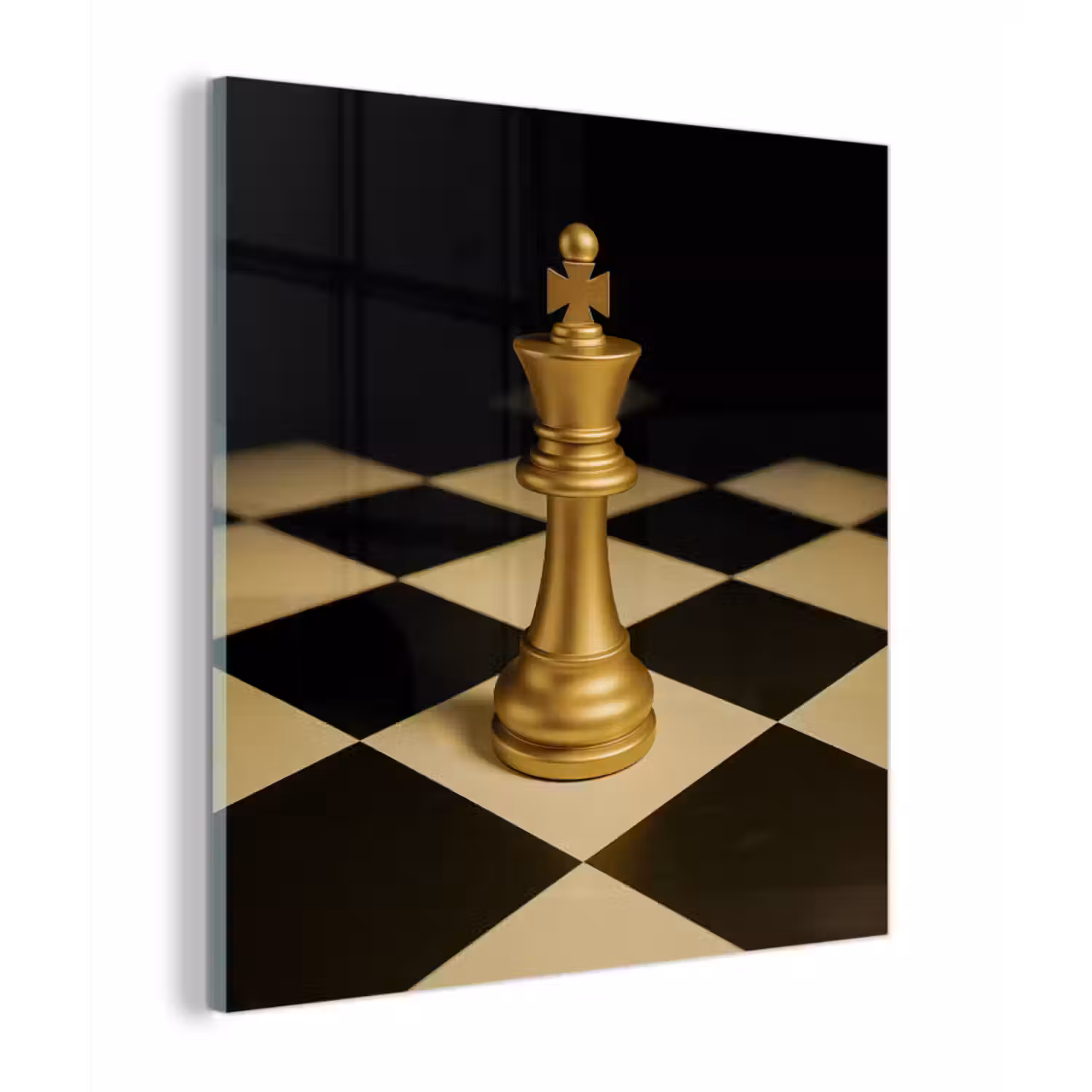 Glas schilderij - Schaakstuk - Koning - Schaakbord - Geblokt