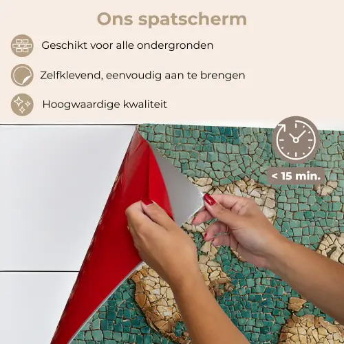 Wereldkaart - Gebroken tegels - Mozaïek keuken achterwand spatscherm klein -spatscherm_NL