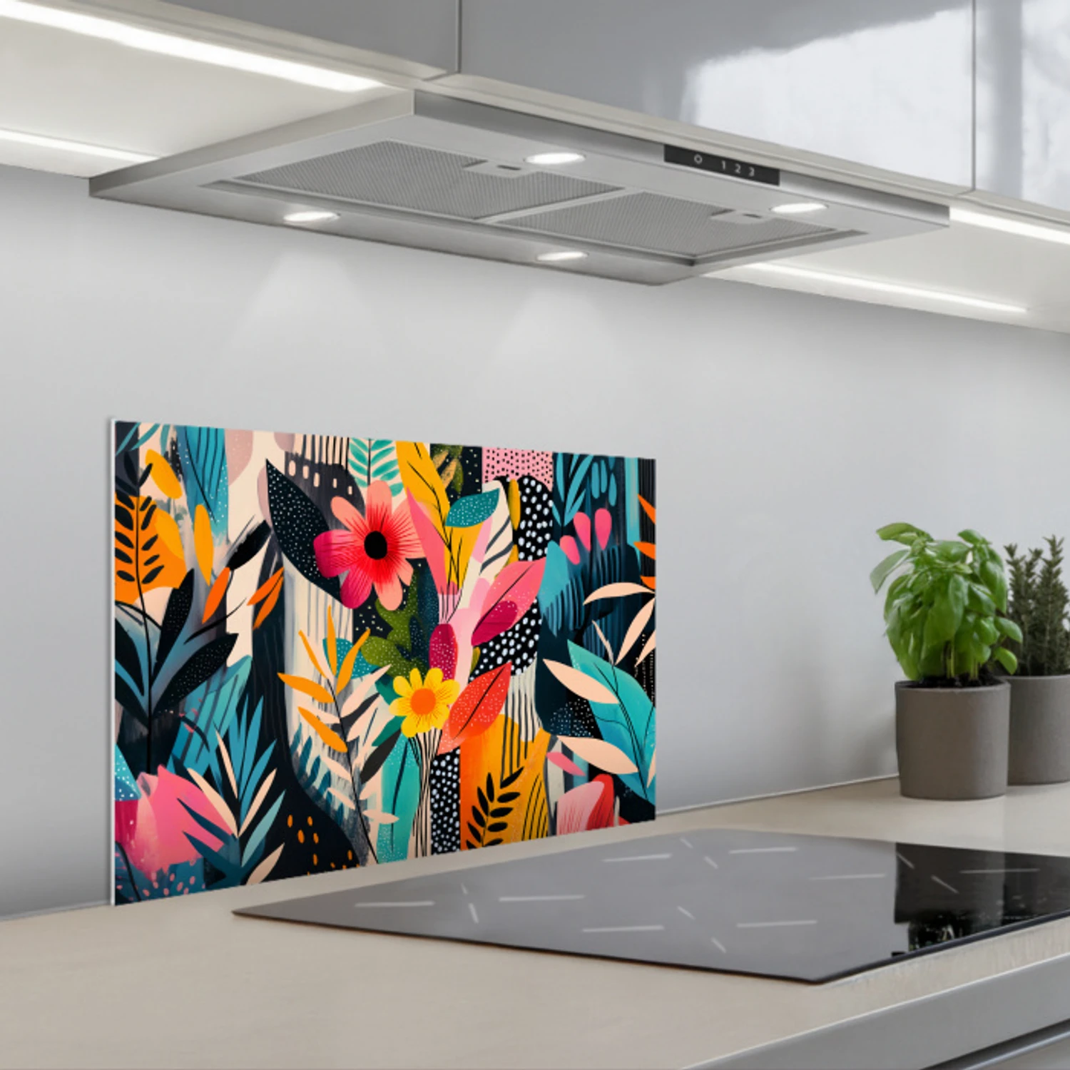 Schilderij - Abstract - Bloemen - Roze keuken achterwand spatscherm klein -3d_schuin