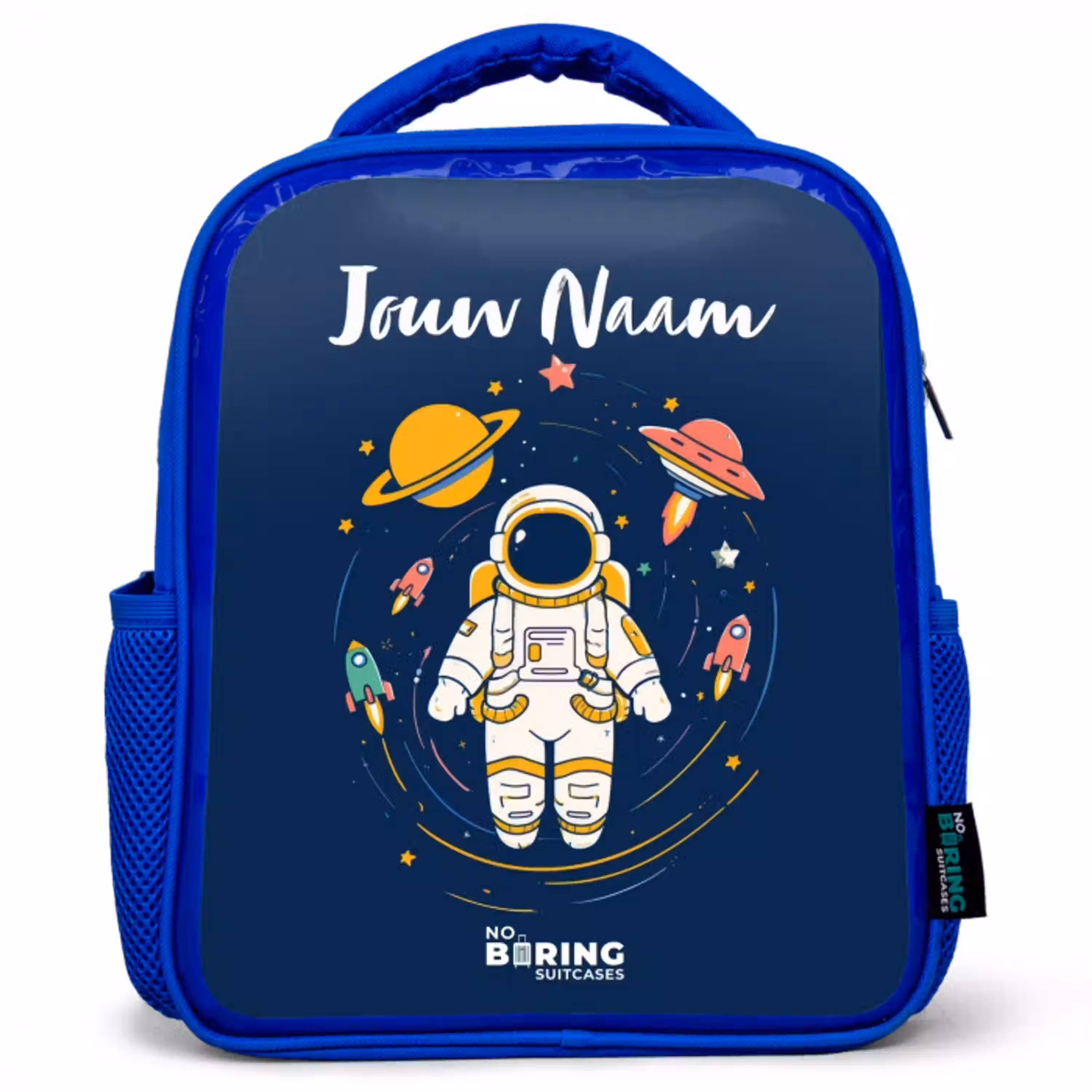 Astronaut - Planeet - Sterren - Raket Kinderrugzak - Blauw middel -3d