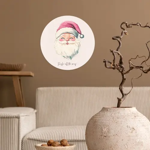 Kerstman - Kerst - Quote - Beige Wandcirkel behangsticker klein -sfeer1