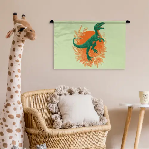 Dinosaurus - Groen - Planten - Cirkel Wandkleed katoen klein -wsfeer5_kind