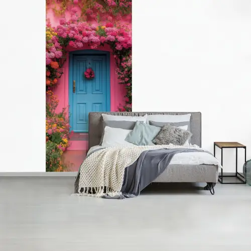 Bloemen - Deur - Roze fotobehang vinyl groot -slaapkamer