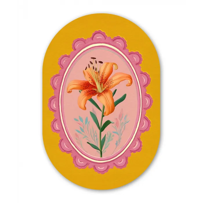 Lelie - Oranje - Lijst - Ovaal Wandcirkel Ovaal Glas middel -3d