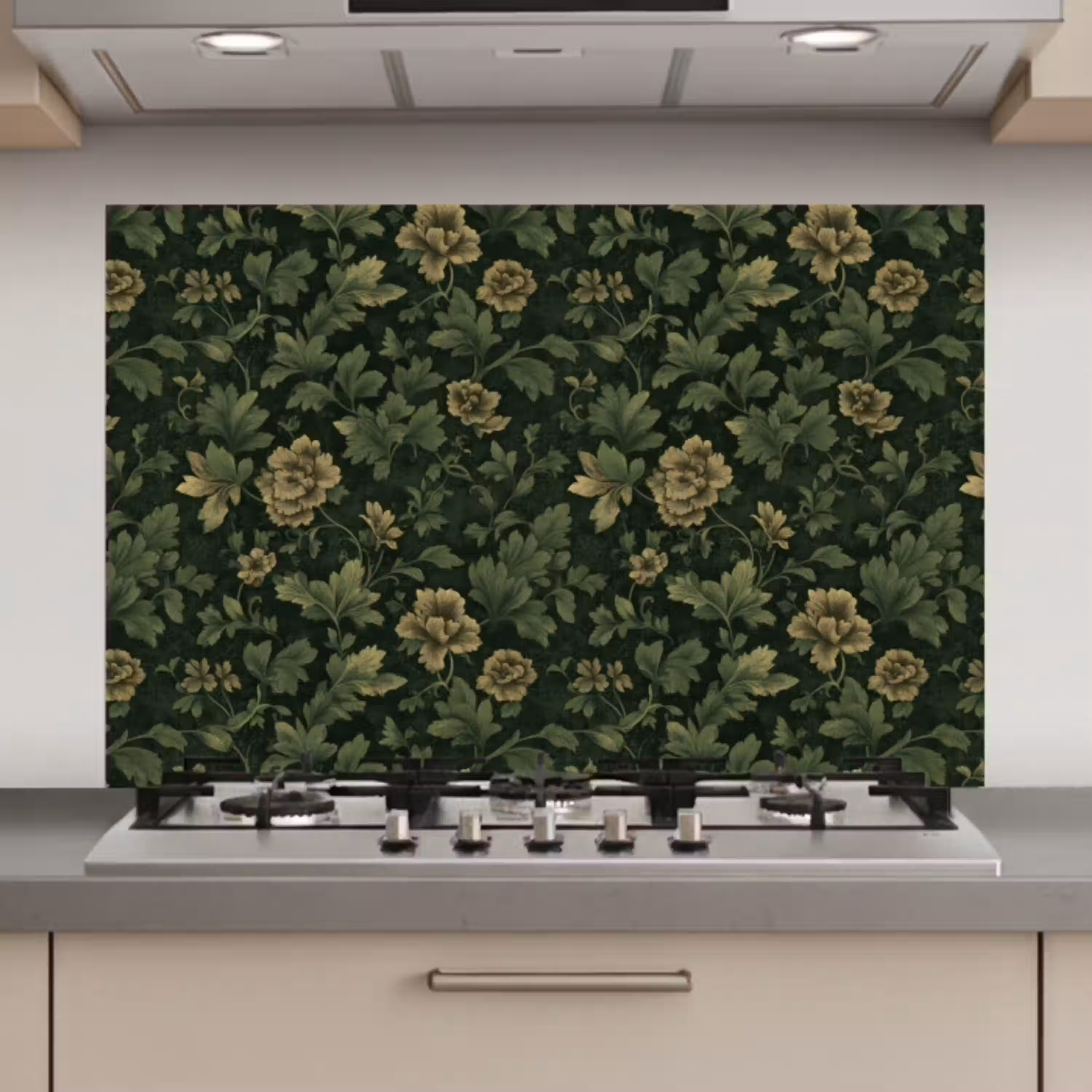 Donker - Groen - Goud - Botanisch keuken achterwand spatscherm klein 900 -3d_website
