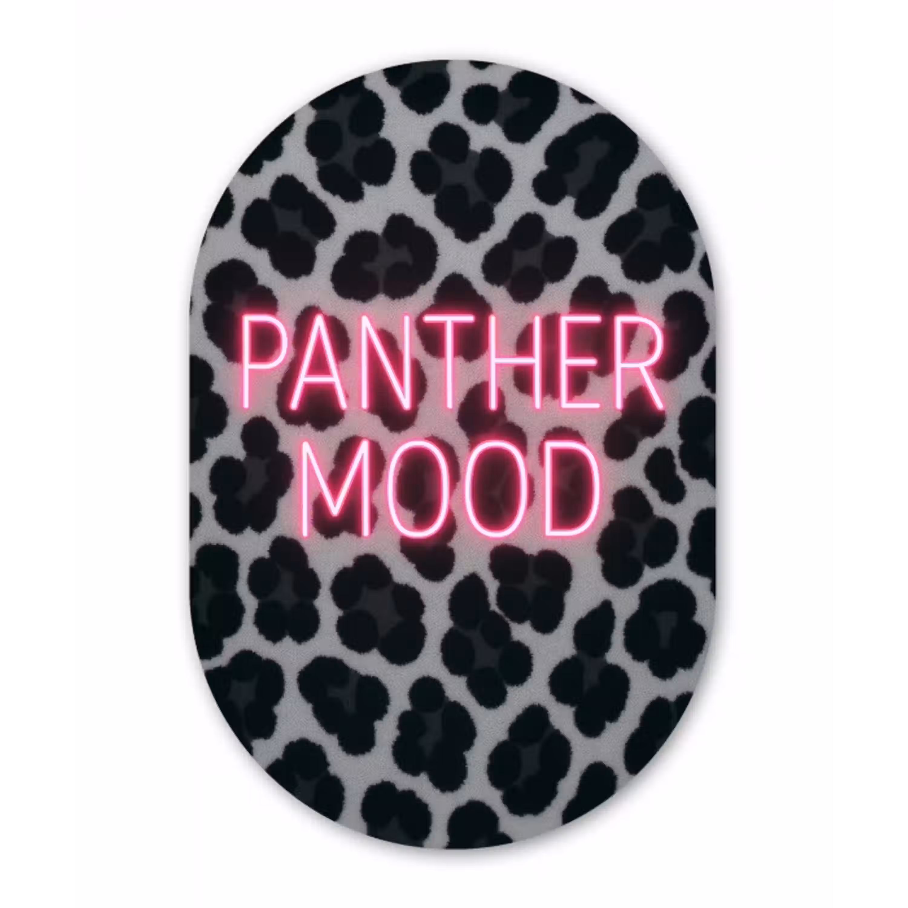 Panterprint - Zwart - Neonletters - Roze Wandcirkel Ovaal Aluminium middel -3d