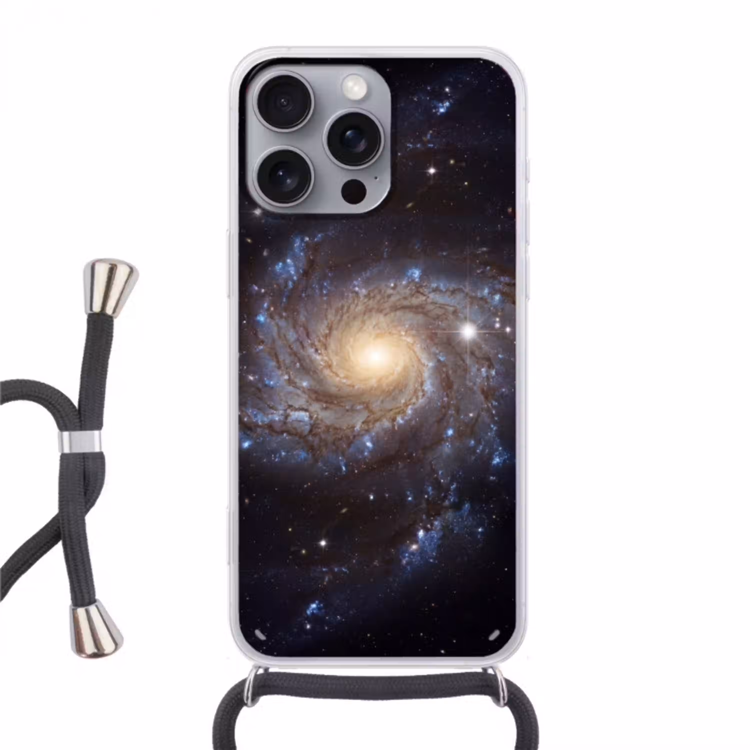 Kosmos - Sterrenstelsel - Donker Hoesje iPhone 16 Pro Max met koord klein -3d