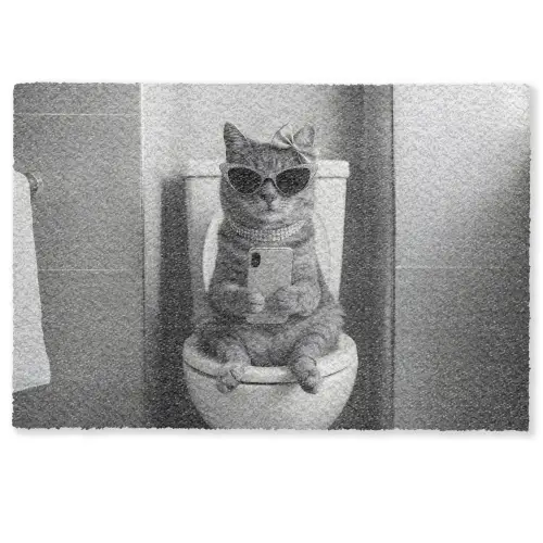 Kat - Telefoon - Toilet - Zwart - Wit Deurmat klein -zkaufland3d