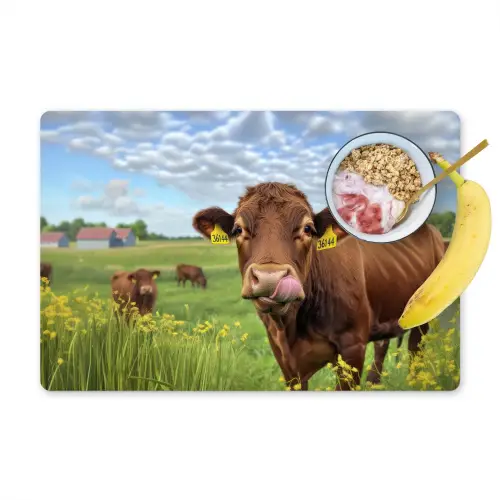 Koe - Weide - Bloemen Placemat vinyl groot -zzzproduct_Kitchenyeah-website