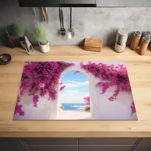 Zee - Roze - Bloemen - Poort Inductie beschermer vinyl 3mm klein -sfeer5