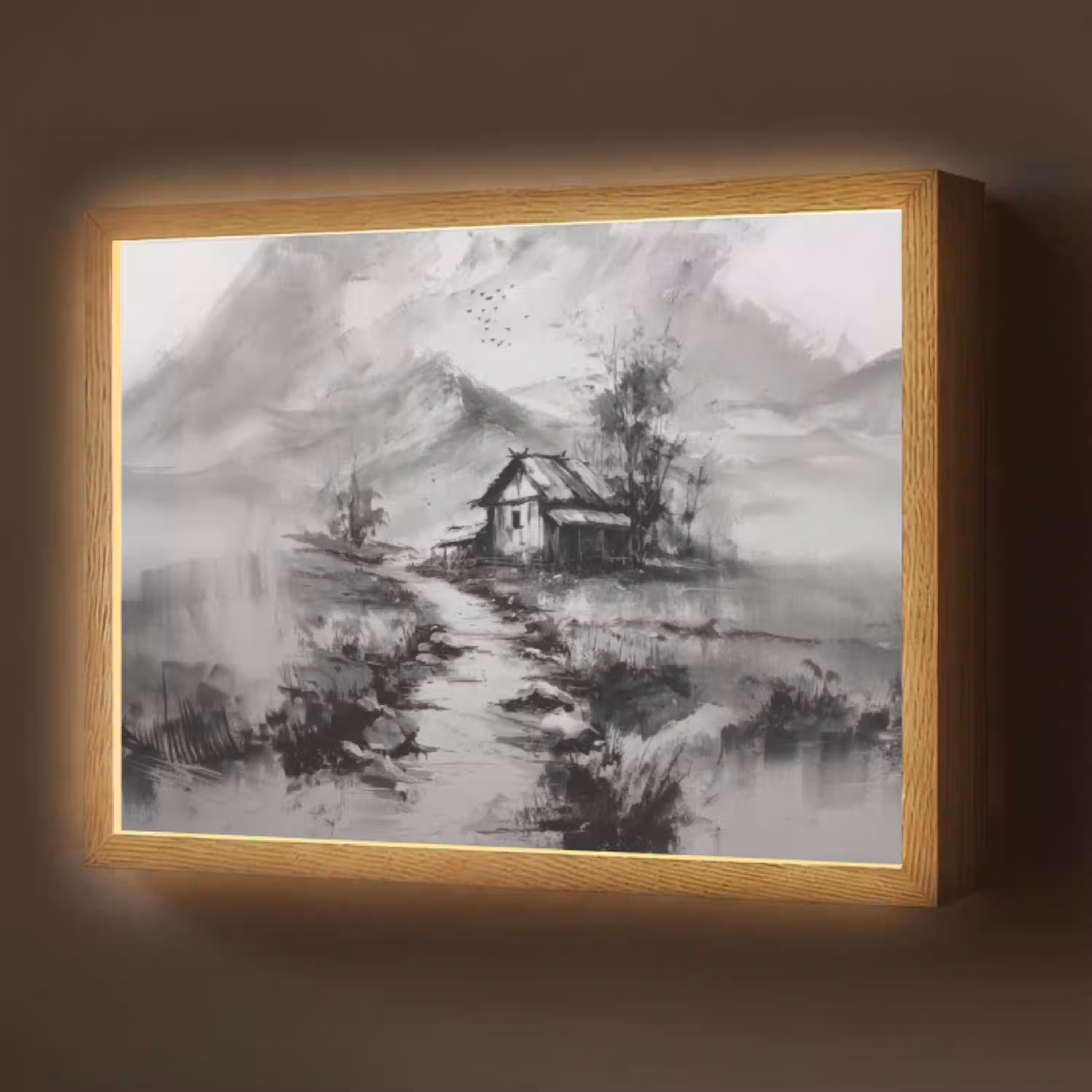 Hut - Grijs - Bergen - Mistig Light Box met batterij (Wandlamp) middel -z3d_website