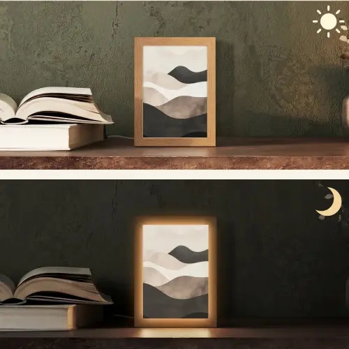 Abstract - Landschap - Golven - Crèmekleur Light Box met kabel (Tafellamp) klein -sfeer3