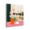 Bloemen - Koffie - Raam aluminium wit klein -3d