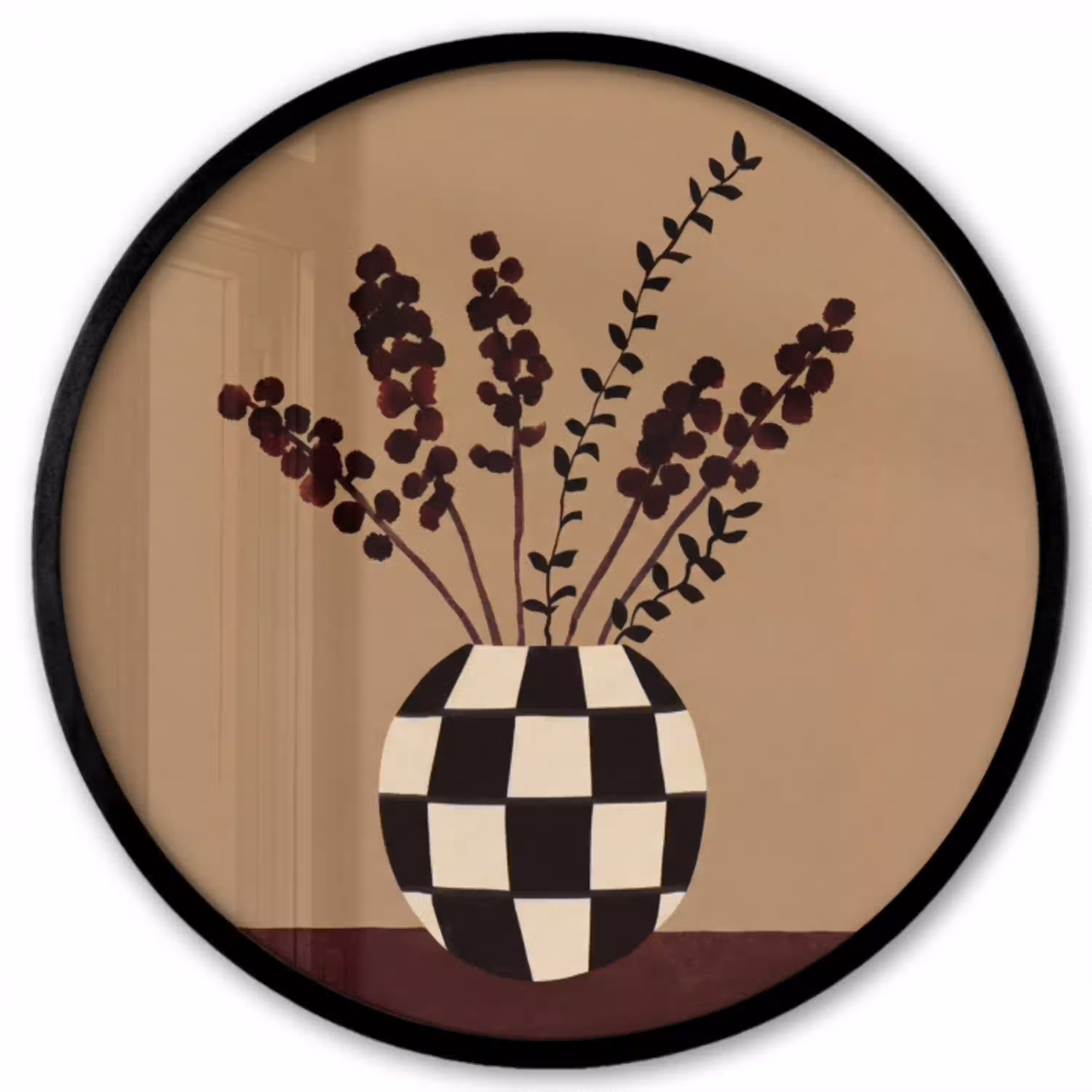 Minimalistisch - Vaas - Bloemen - Bruin Fotolijst rond zonder passe partout klein -3d