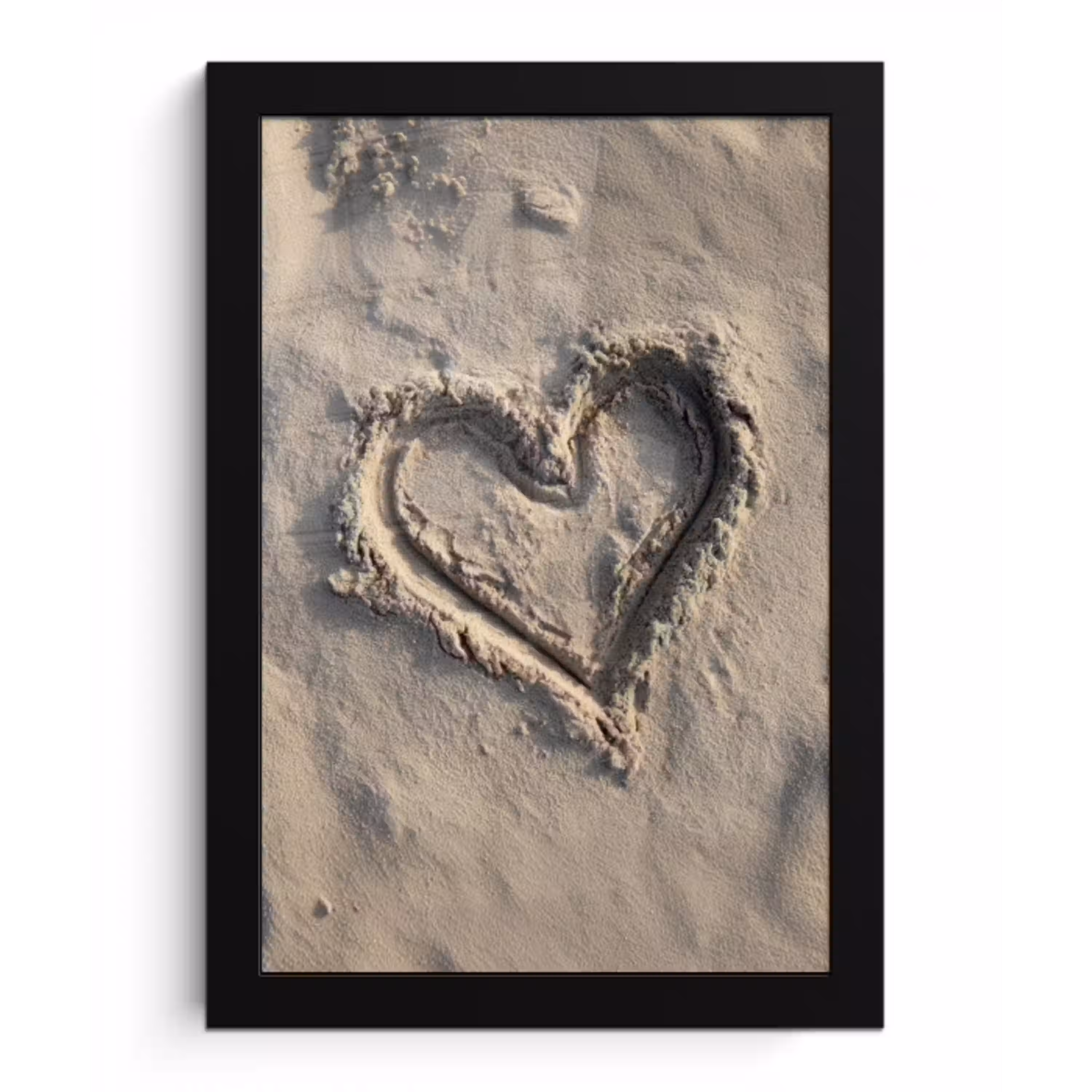 Hartvorm - Getekend - Beige - Zand fotolijst zwart zonder passe partout klein -3d