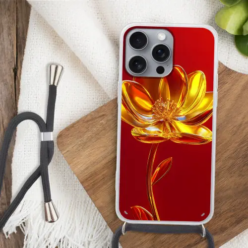 Bloem - Goud - Glazen Hoesje iPhone 16 Pro Max met koord klein -sfeer4