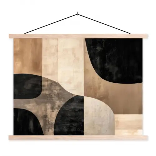 Abstract - Vlakken - Zwart - Rond textielposter latten blank klein -3d