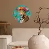 Luipaard - Bloemen - Kroon Wandcirkel behangsticker klein -sfeer1