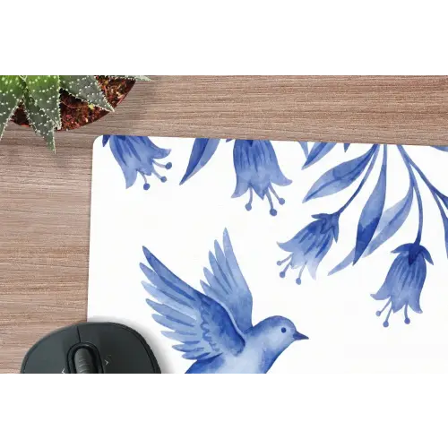 Modern - Vogels - Delfts - Blauw muismat rubber klein -closeup