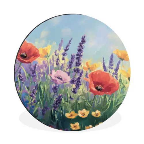 Weide - Bloemen - Kleurrijk Wandcirkel aluminium klein -3d