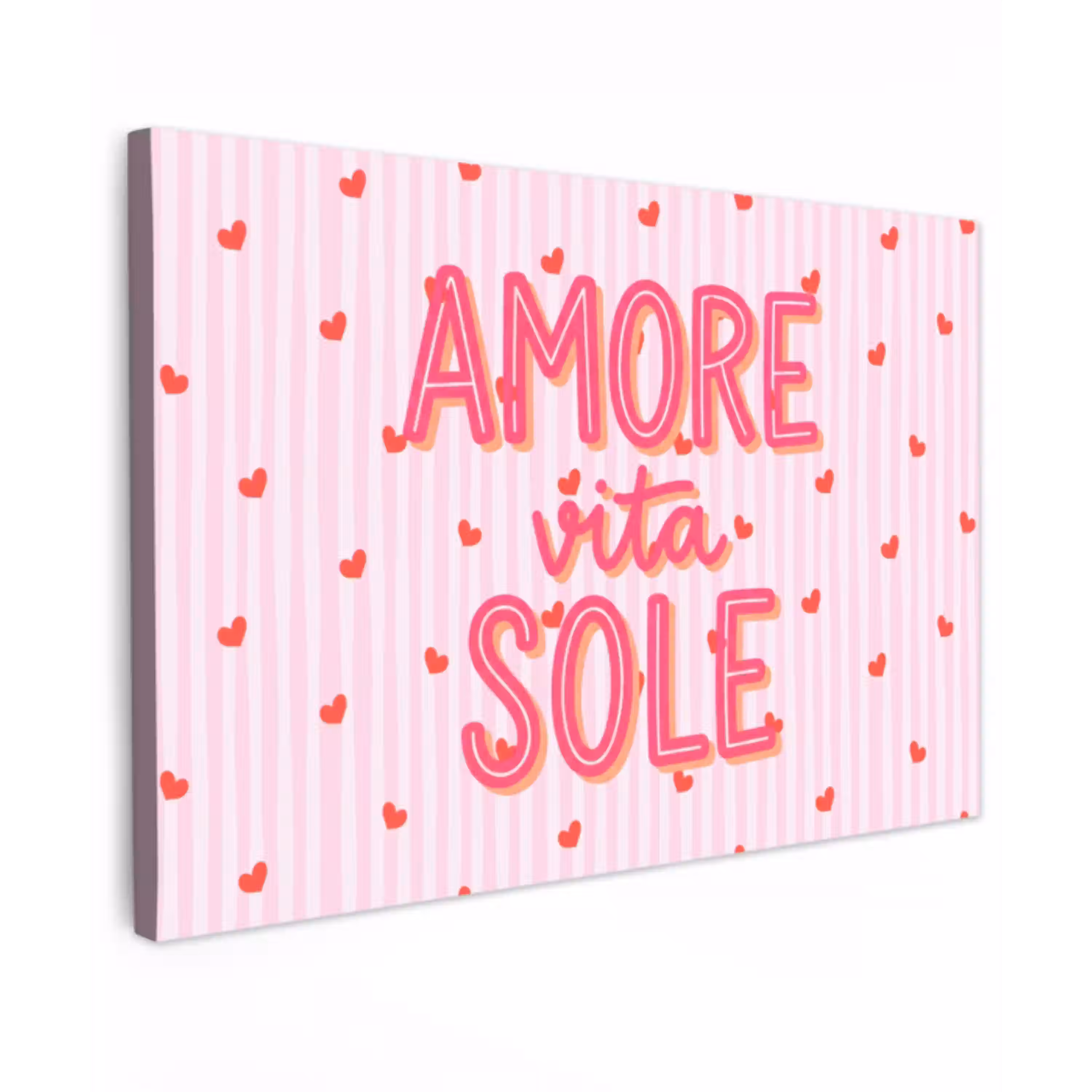 Amore vita sole - Roze - Hartjes Tuinposter op houten frame 2 cm dik klein -3d