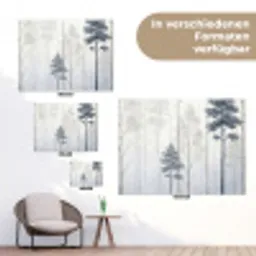 Bos - Bomen - Mist - Natuur - Illustratie - Grijs tuinposter los doek klein -Xsfeer9_DE