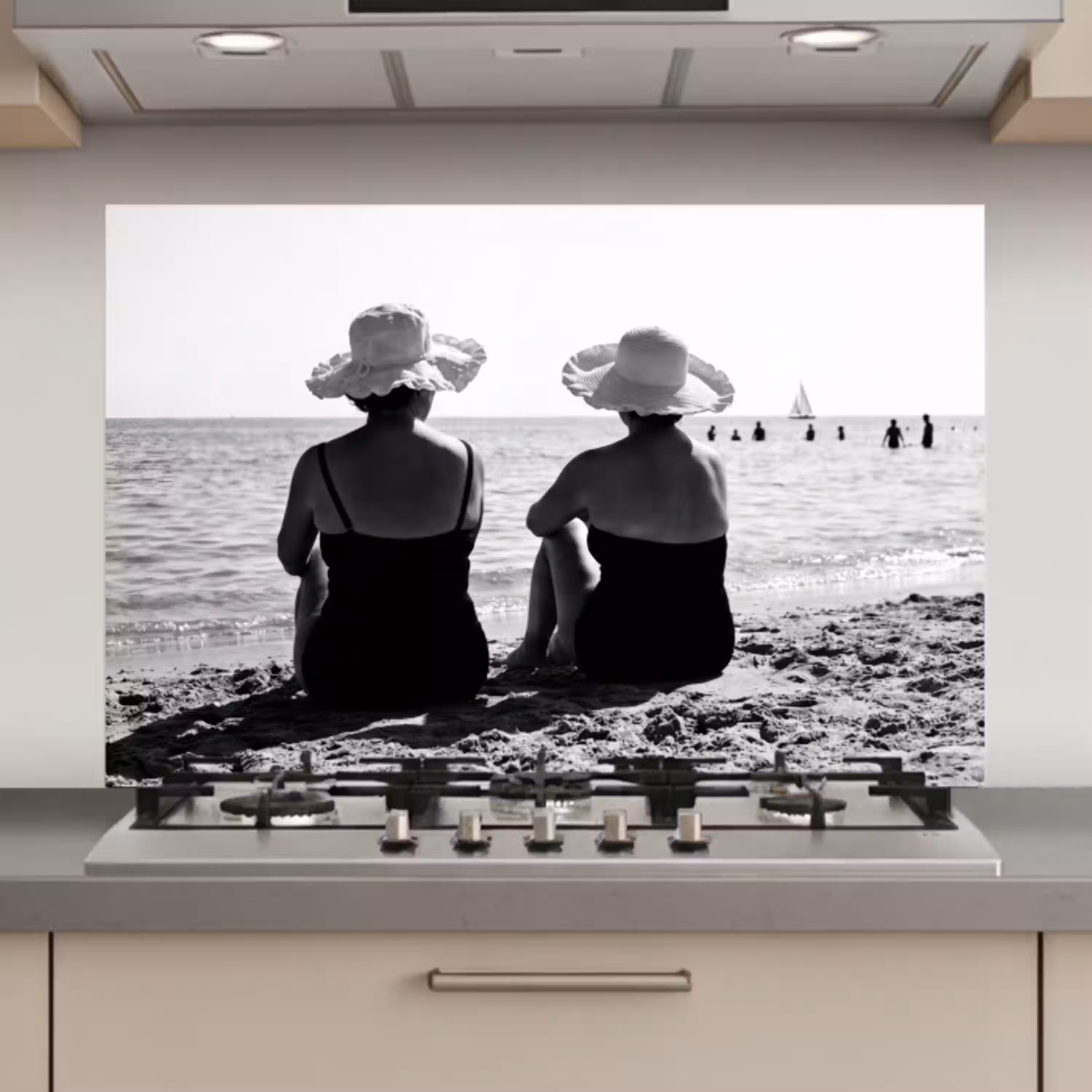 Vrouwen - Zonnehoed - Strand - Zwart - Wit keuken achterwand spatscherm klein -3d_website
