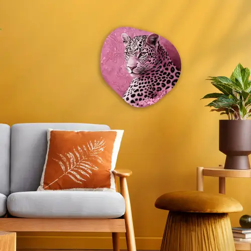 Panter - Luxe - Roze Wandcirkel Organisch Forex 3mm klein -sfeer4