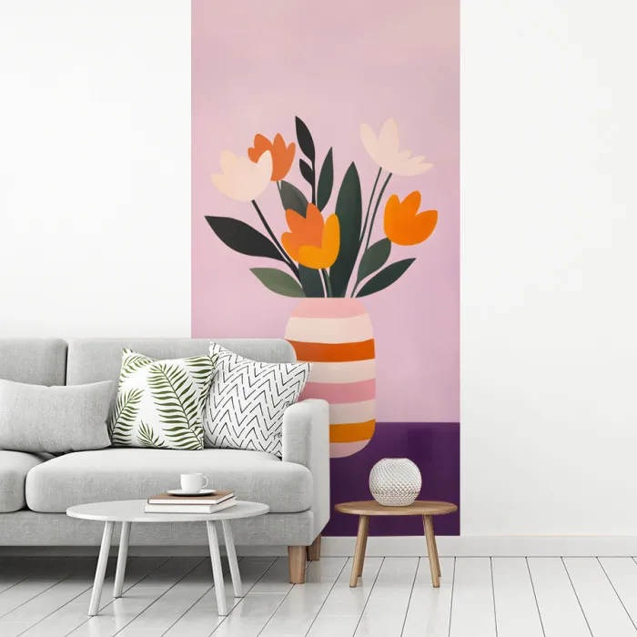 Tulpen - Vaas - Strepen - Paars fotobehang vinyl groot -woonkamer