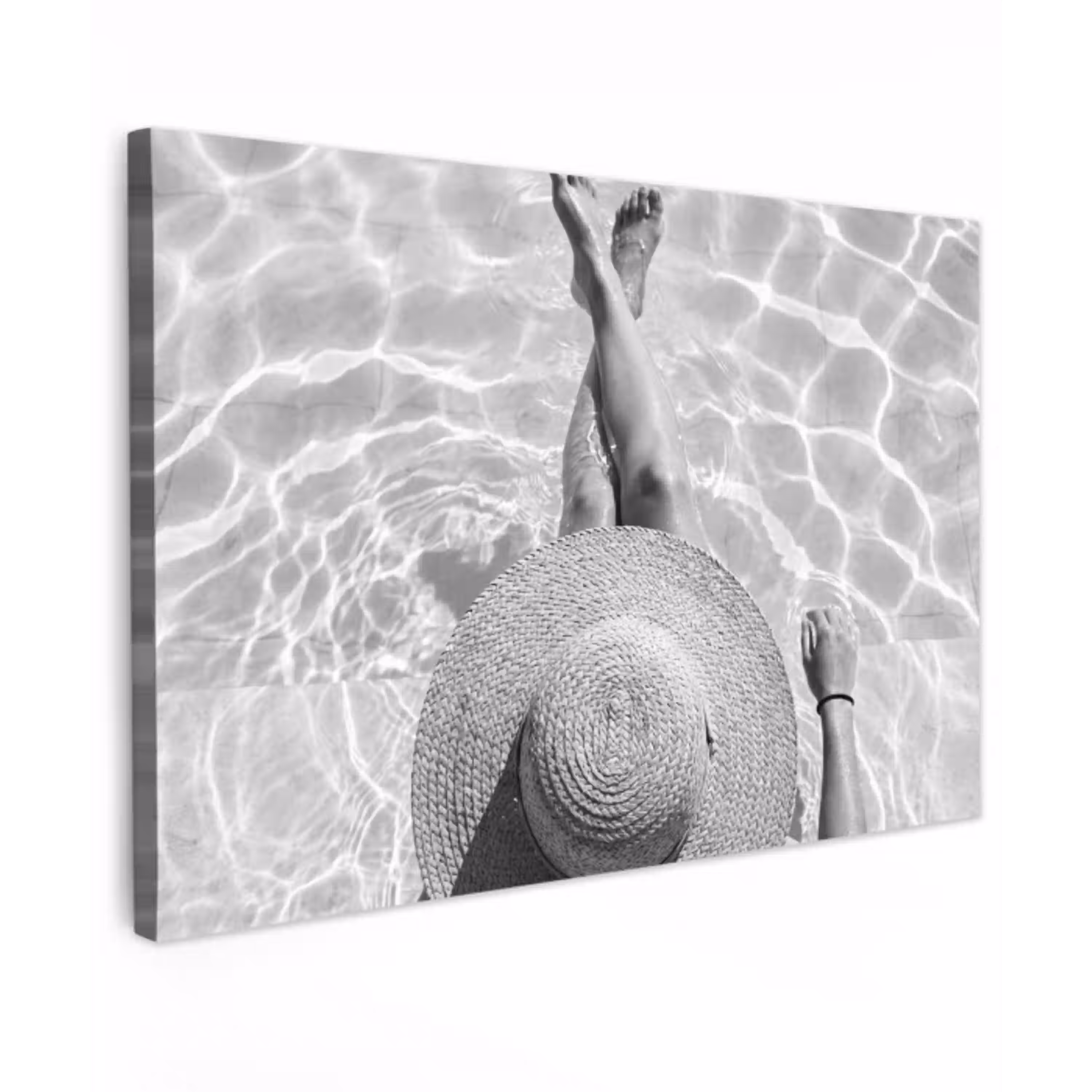 Zwembad - Hoed - Water - Zwart - Wit - Zomers Tuinposter op houten frame 2 cm dik klein -3d