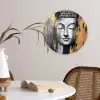 Boedhha - Penseelstreken - Goud - Abstract Wandcirkel kunststof plaat 5mm dik klein -sfeer4