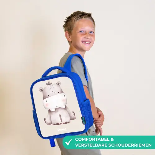 Nijlpaard op beige achtergrond illustratie Kinderrugzak - Blauw middel -sfeer3_NL