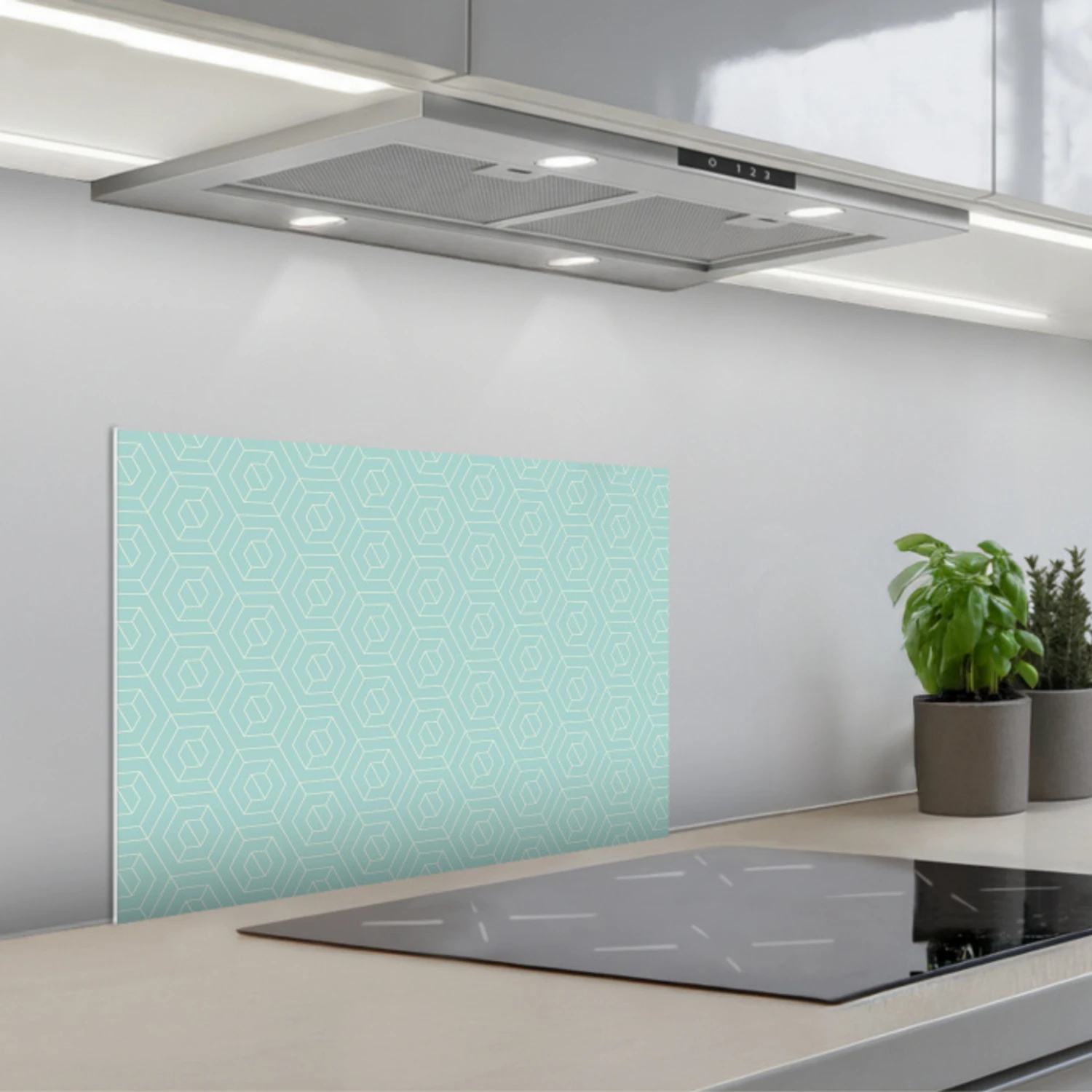Turquoise - Patroon - Lijnen keuken achterwand spatscherm klein 900 -3d_schuin