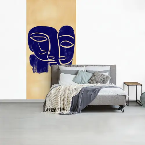 Okergeel - Blauw - Eenvoudige lijnen fotobehang vinyl groot -slaapkamer