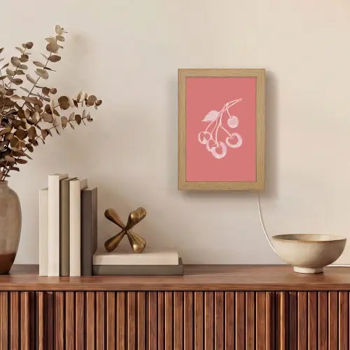 Lijnillustratie - Kersen - Tak - Wit Light Box met kabel (Tafellamp) klein -sfeer2