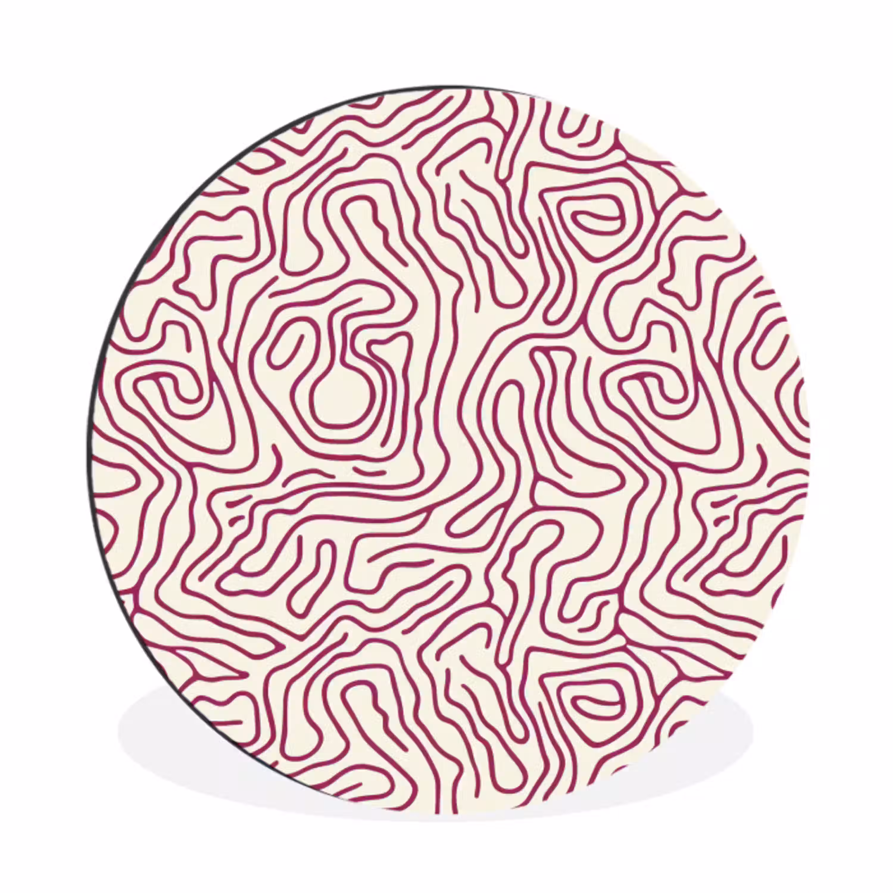 Kronkelende lijn - Magenta - Crème Wandcirkel aluminium klein 190 -3d