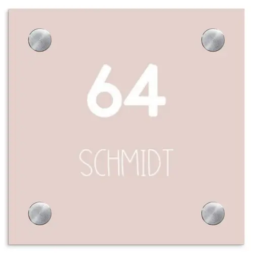 Lichtroze - Modern Naambord Vierkant klein -3d