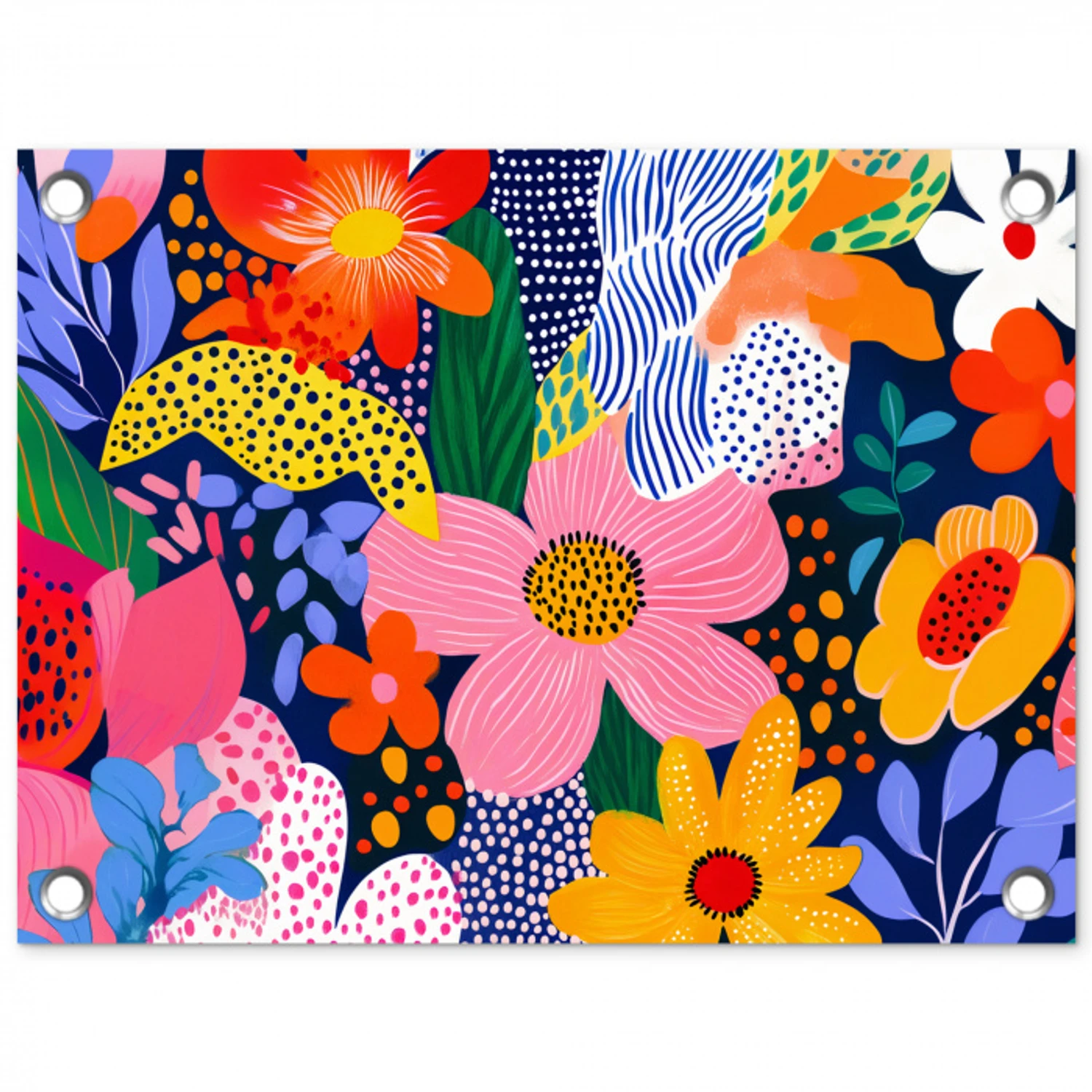 Kleurrijk - Bloemen - Abstract - Stippen tuinposter los doek klein -3d