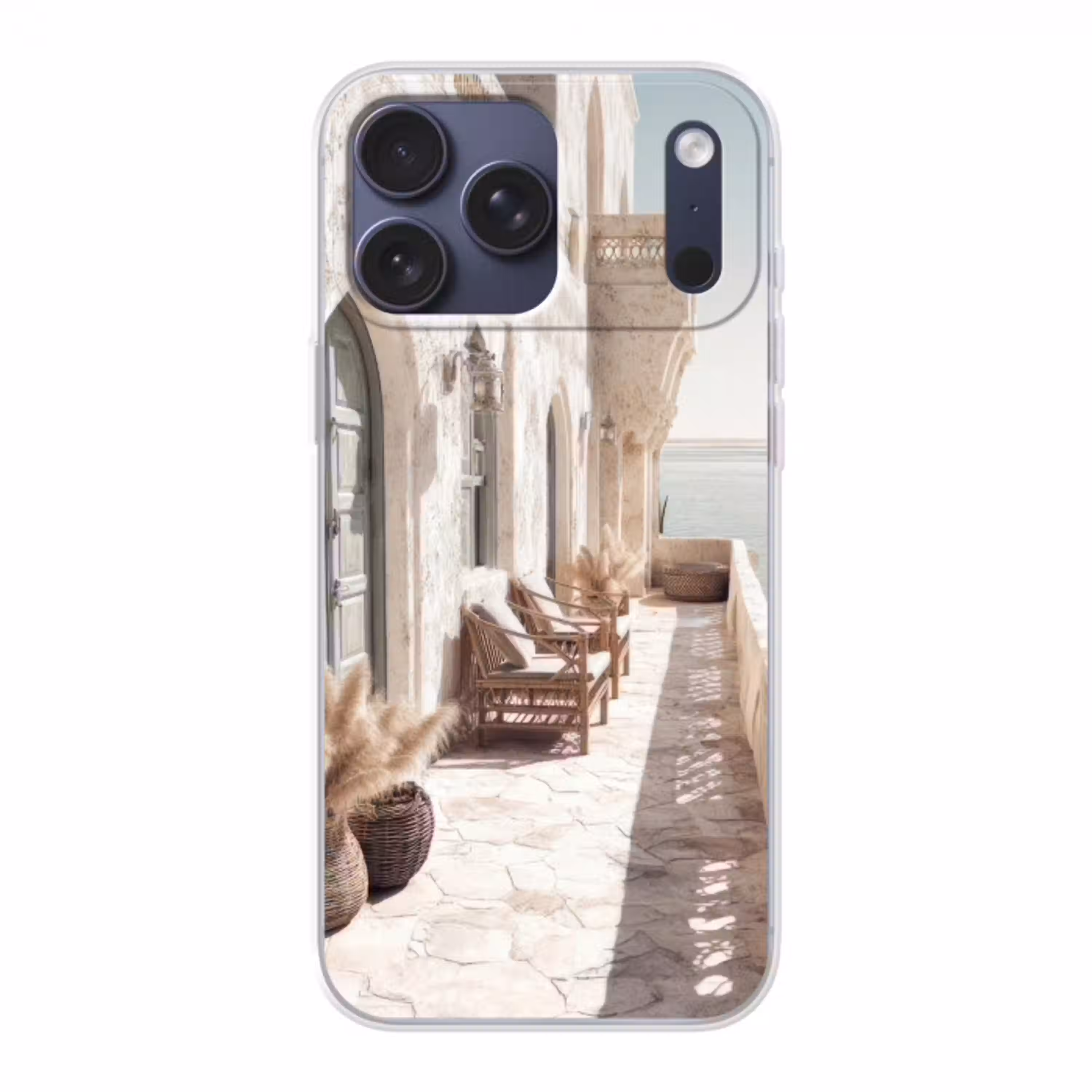 Terras - Stoelen - Strand - Beige Telefoonhoesje iPhone 17 Pro Max klein -3d