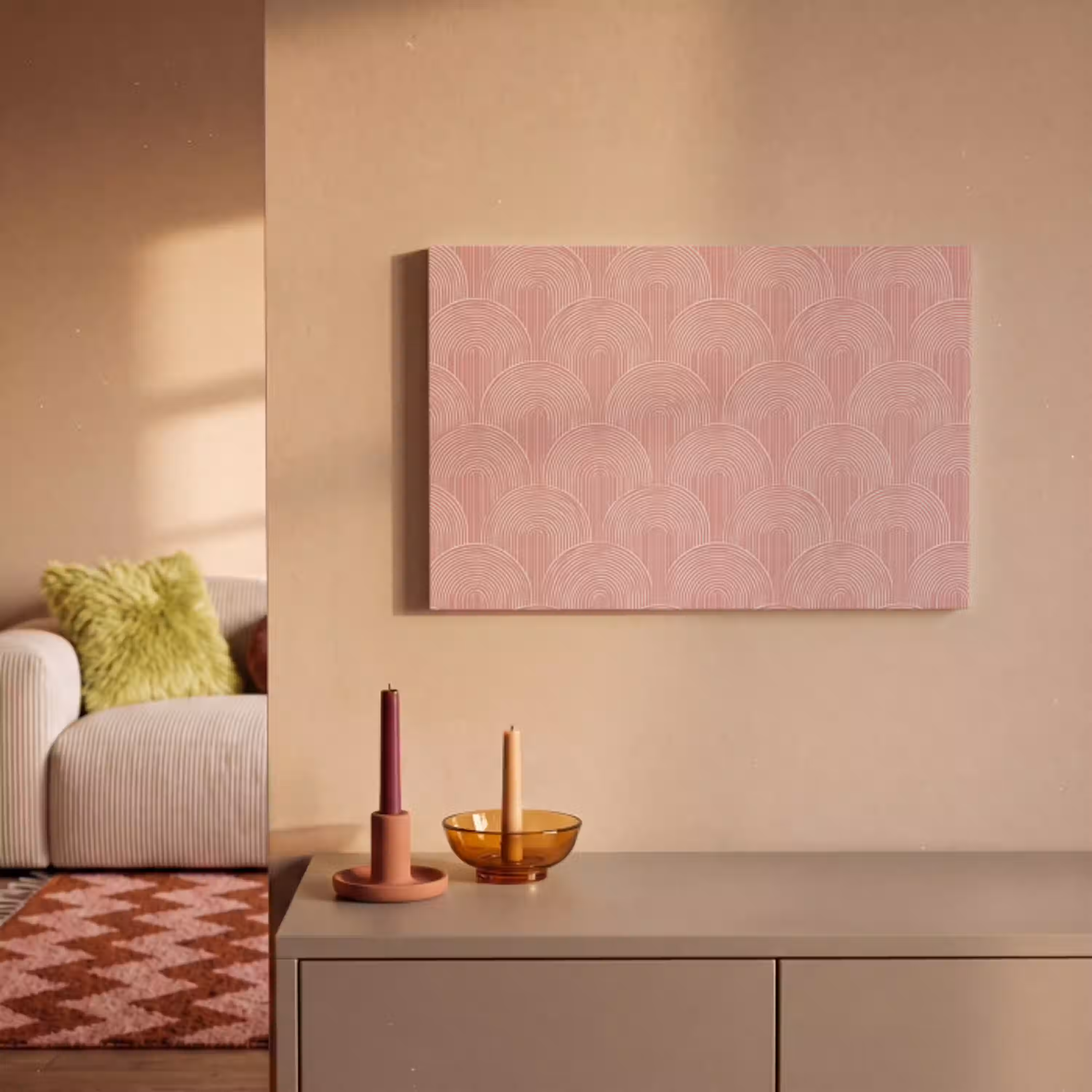 Oudroze - Bogen - Deco - Lijnen canvas 2cm klein 34 -sfeer1