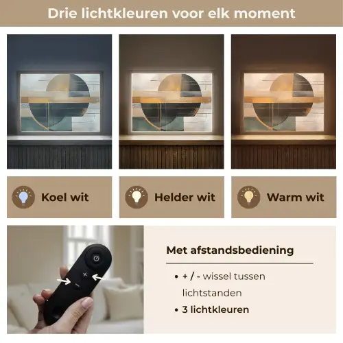 Abstract - Goud - Brons - Groen - Vormen - Modern Light Box met batterij (Wandlamp) middel -USP_lichtkleurNL