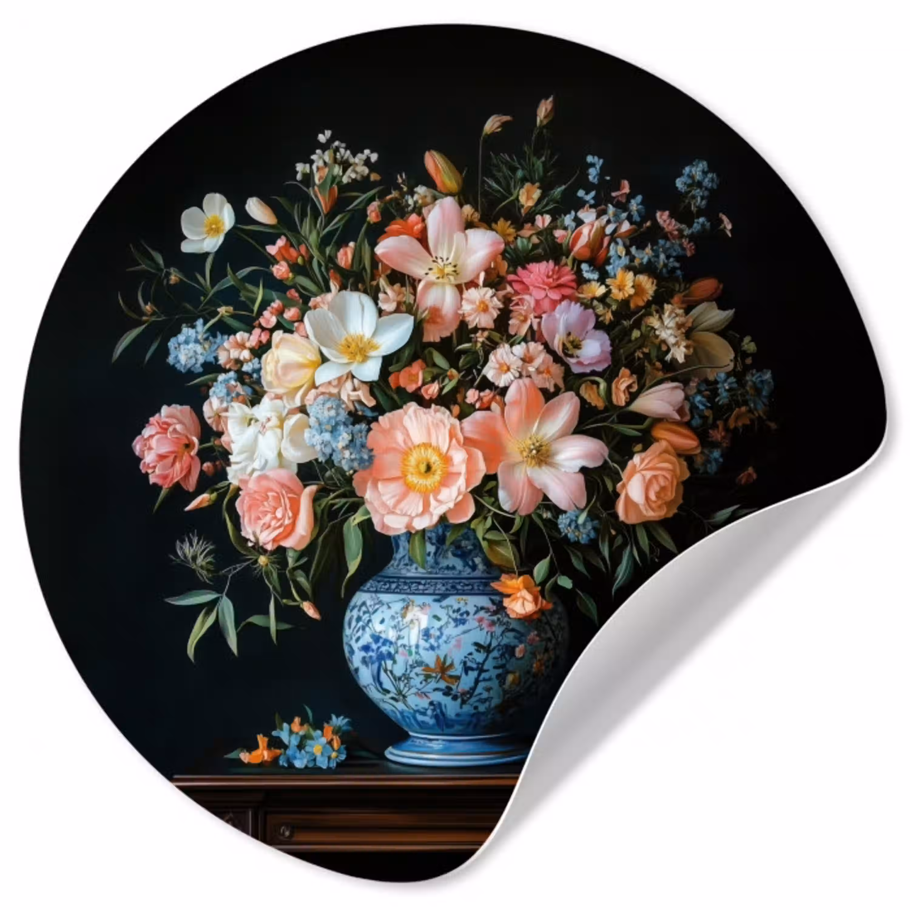 Roze - Bloemen - Vaas - Kleuren Wandcirkel behangsticker klein -3d