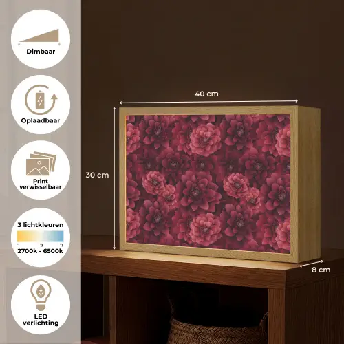 Dahlias - Bloemen - Rood Light Box met batterij (Wandlamp) middel 907 -USP_websiteoverzichtNL