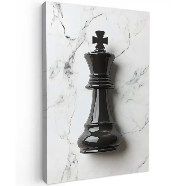 Schaakstuk - Koning - Zwart - Marmer Tuinposter op houten frame 2 cm dik klein -3d