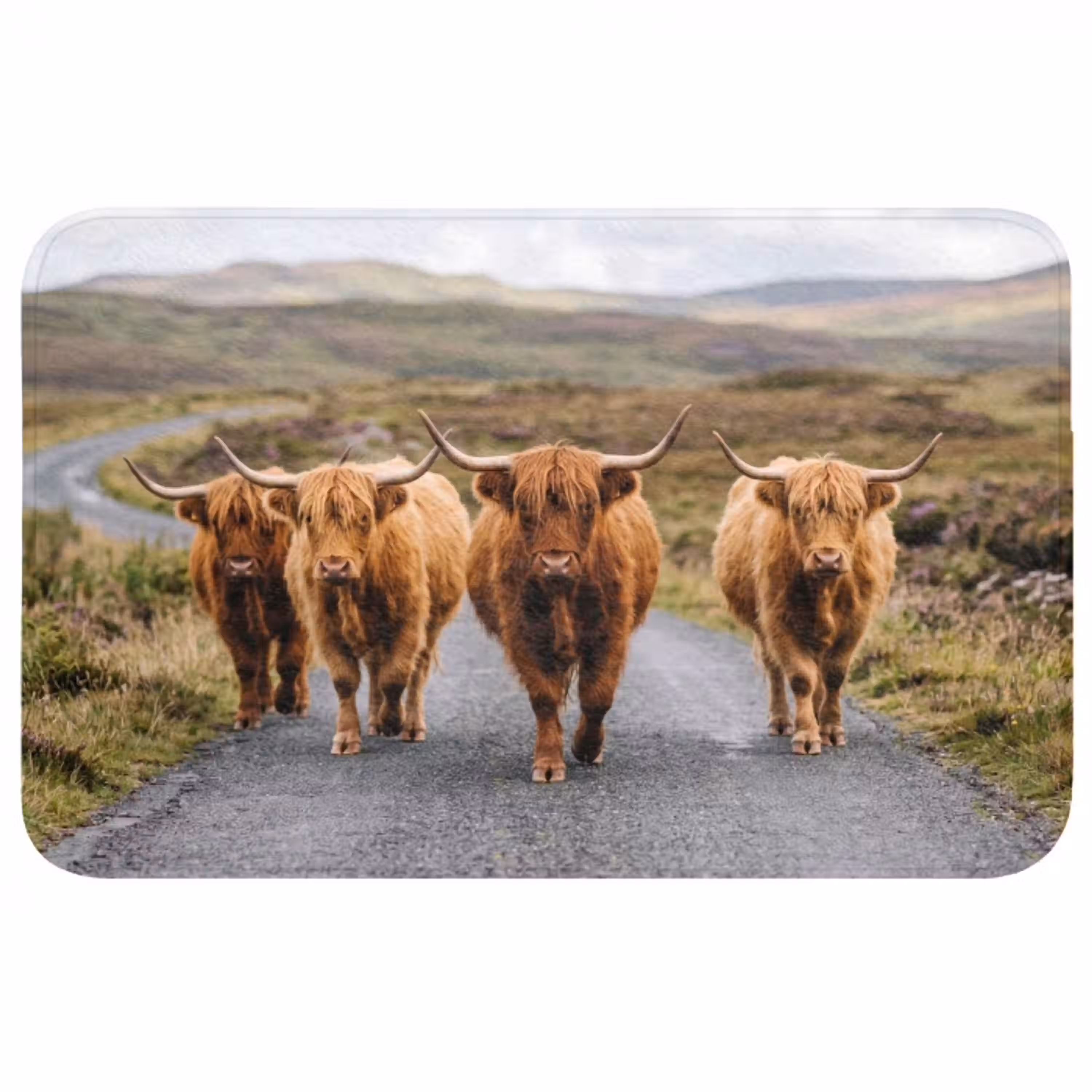 Schotse Hooglanders - Weg - Landschap - Kudde Badmat middel -3d