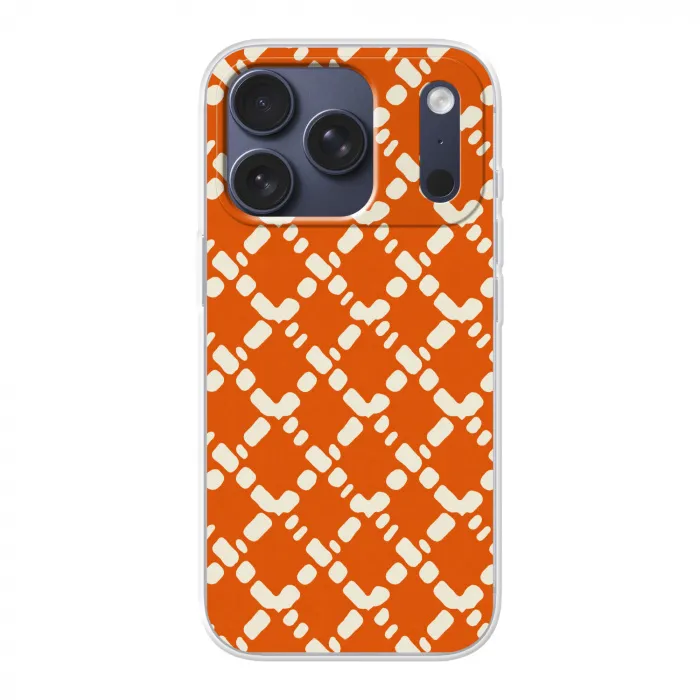Oranje - Ruitpatroon - Wit Telefoonhoesje iPhone 17 Pro klein 878 -3d